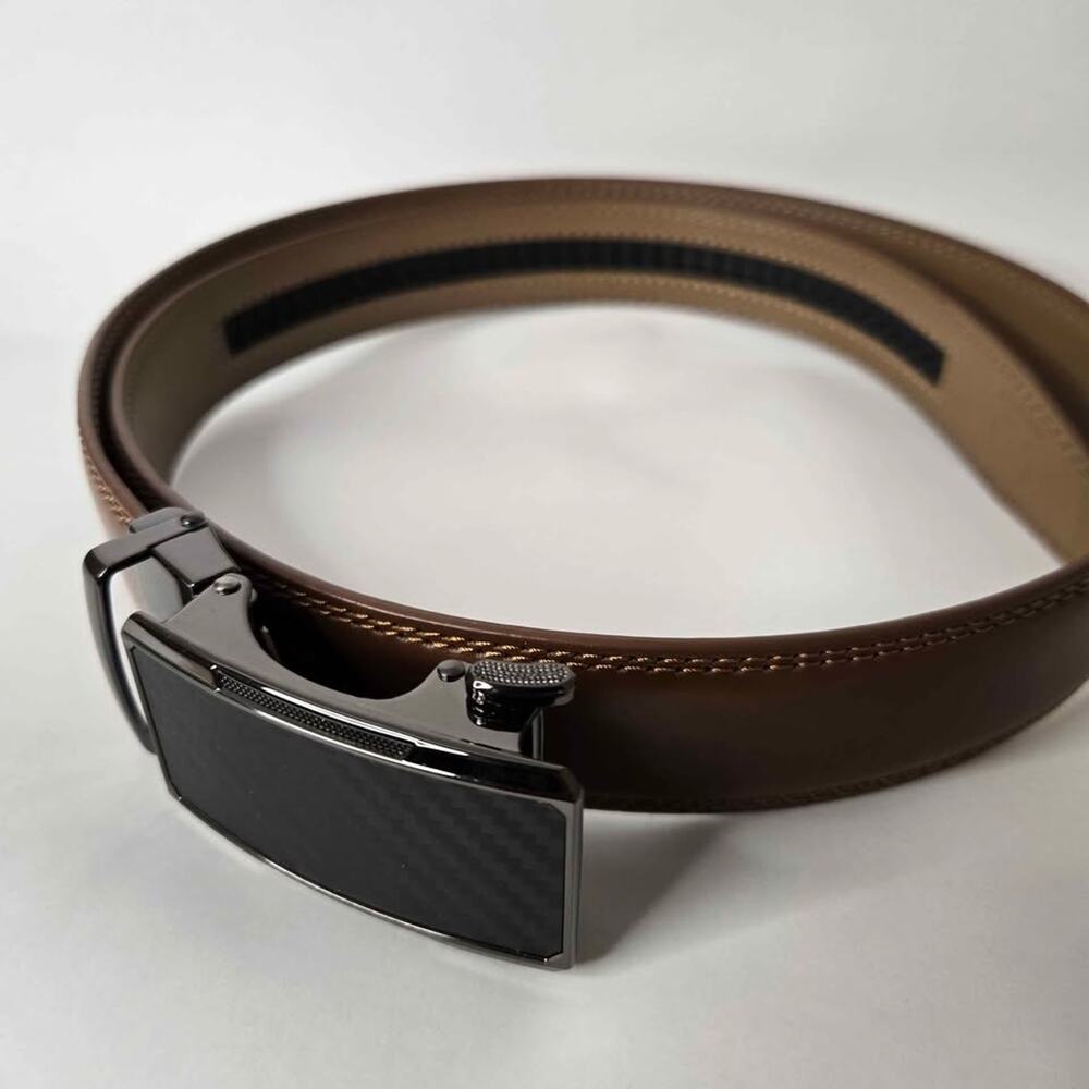 CHAOREN Men’s Brown Leather Ratchet Belt - Carbon Fiber Buckle - Adjustable